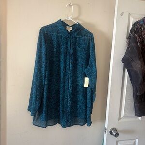 St. John's Bay Teal and Black Floral Blouse